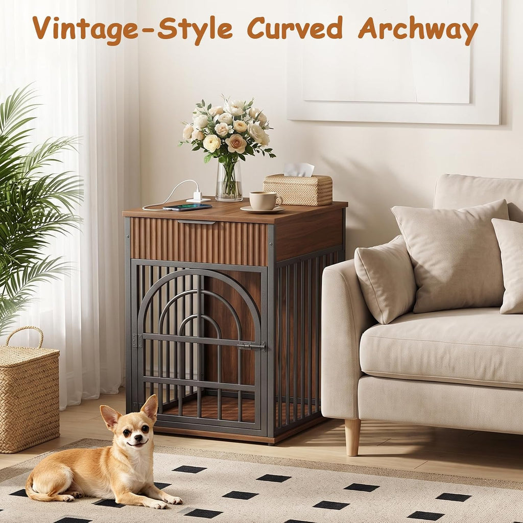 Dog Crate Furniture, Wooden Dog Kennel for Small Breed, Walnut