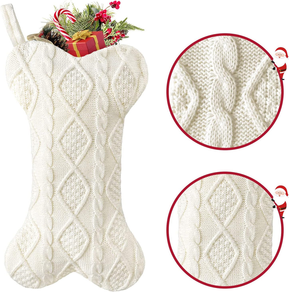 Dog , Knit White for Dogs, Bone Shape Dog Stocking Christmas Large Pet Stockings Hanging Dog for Dogs Cats Pets