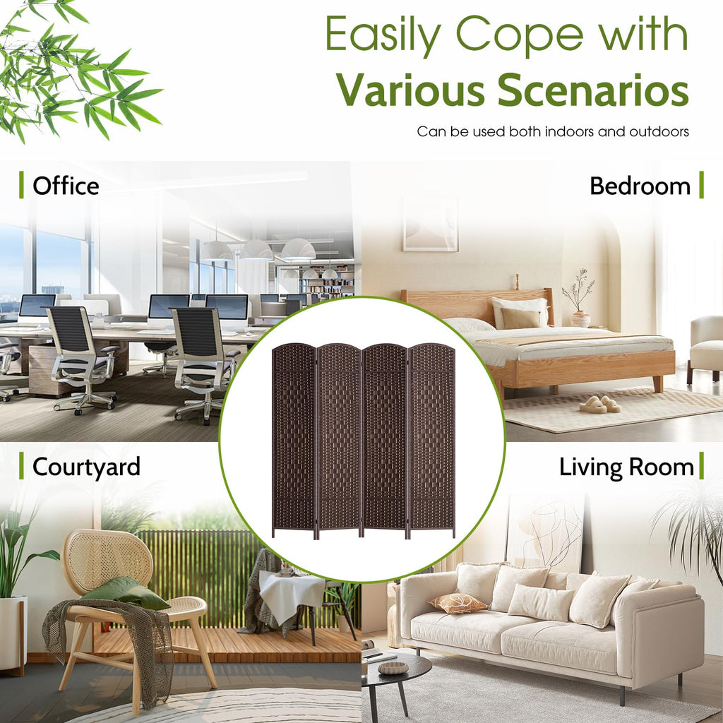 4-Panel Folding Room Divider | 6ft, Brown | Hand Woven Mesh