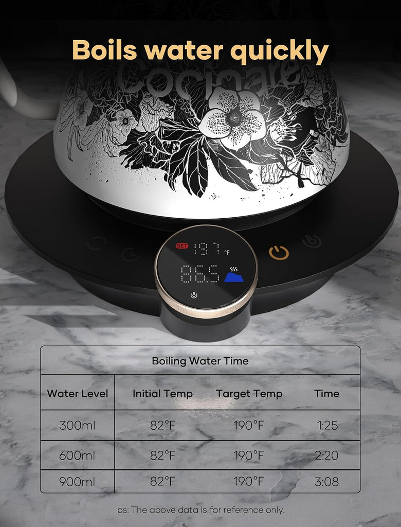 Artisan Collection Gooseneck Electric Kettle, ±0.5°F Temperature Control for Pour Over Coffee & Tea, 1500W Fast