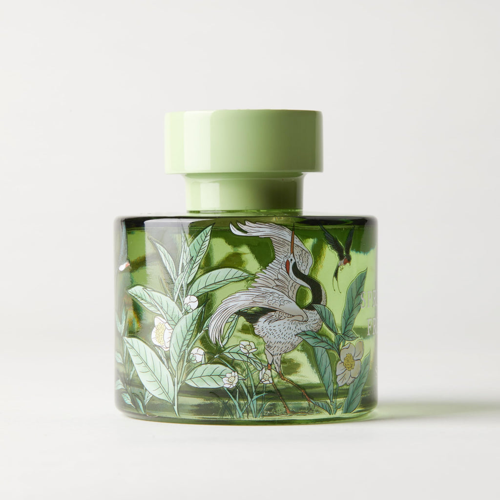 Hand-Painted Gardenia Reed Diffuser - Natural Essential Oil Scent with Greenery & Pear Accents - Artistic Glass