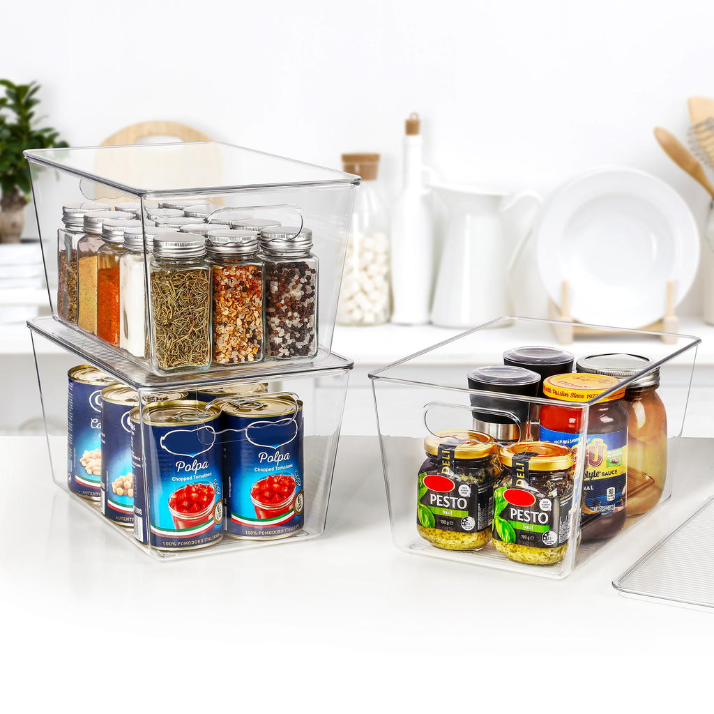 12 Pack Clear Stackable Storage Bins with Lids and Handles, Large