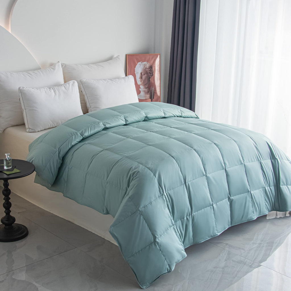 Lightweight Goose Down Comforter Blanket Duvet for Summer/Warm Weather, Ultra Soft Fabric, Lake Blue King Size