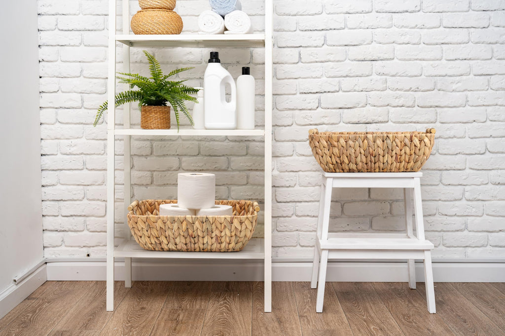 Water Hyacinth Storage Baskets with Wooden Handles, Large Wicker Baskets for Organizing Set of 2