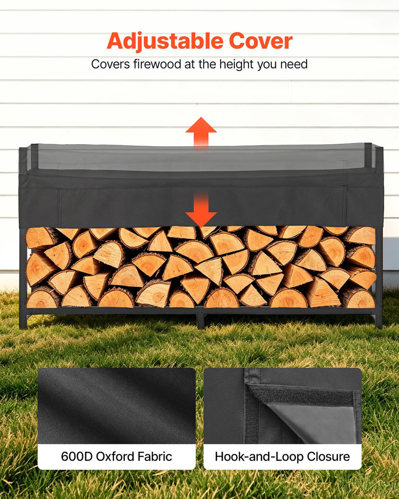 Firewood Rack with Waterproof Cover 8ft 1/2 Cord Outdoor Wood Storage
