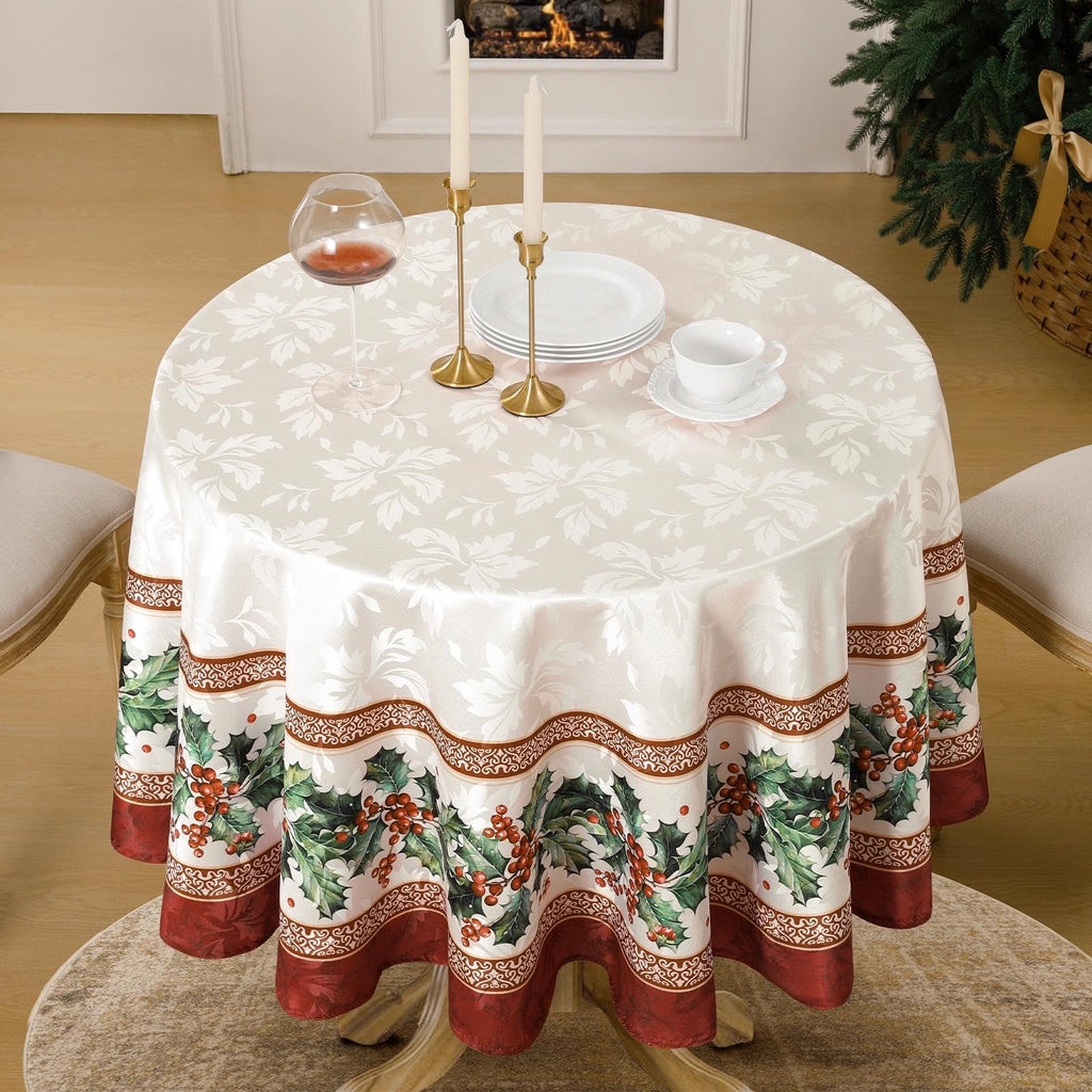 Christmas Jacquard Round Tablecloth, 90 Inch