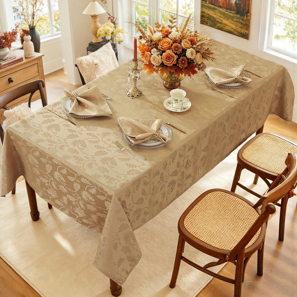 Gold Jacquard Fall Thanksgiving Tablecloth Rectangle, 52"x70"