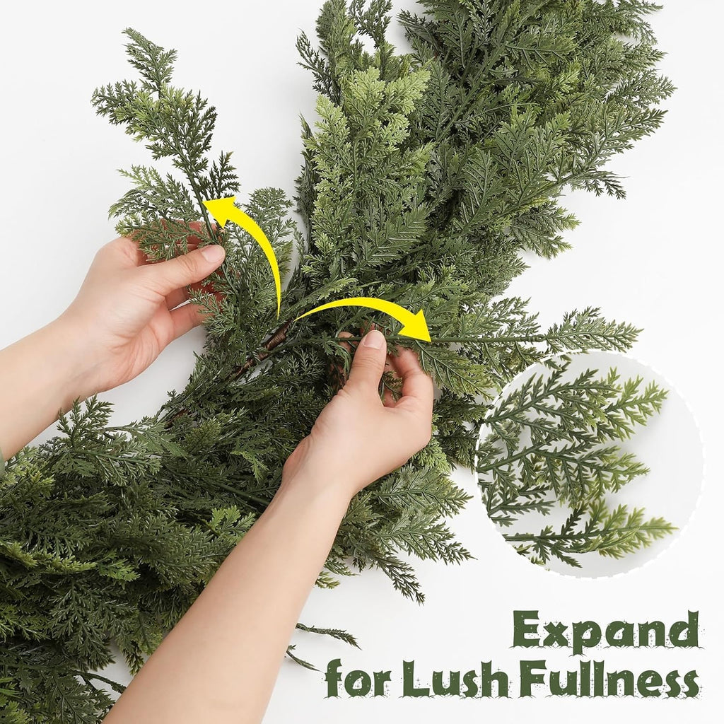 Pre-Lit Christmas Garland 9FT Decorations Real Touch Cedar Cypress Pine Greenery Artificial Green Christmas Garland