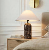 LED Table Lamp - 14” Modern Stone Table Lamp - Decorative Dimmable Desk Lamp - Brown Marble