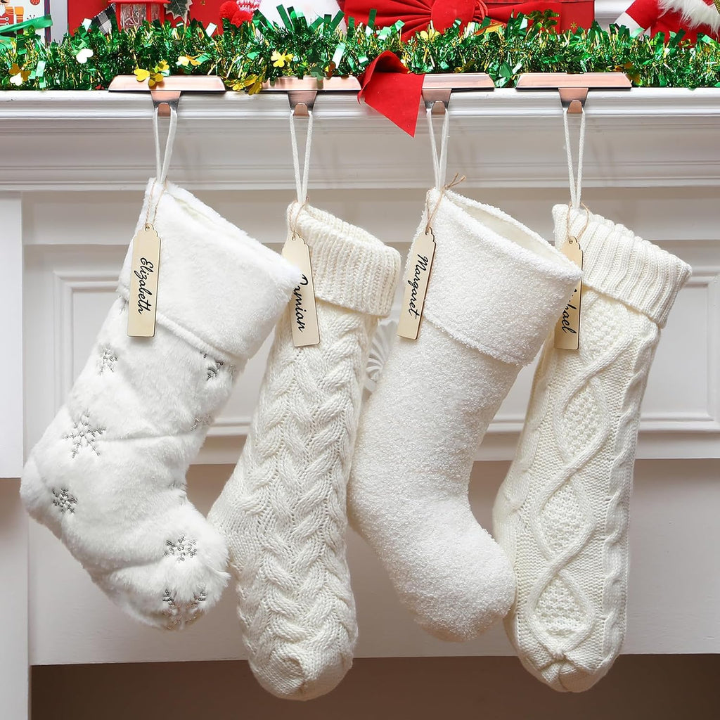 Rustic Christmas Stockings Set, 18" & 20" Large Farmhouse Boho White Cream Cable Knit Xmas Stockings Bulk - Set of 8