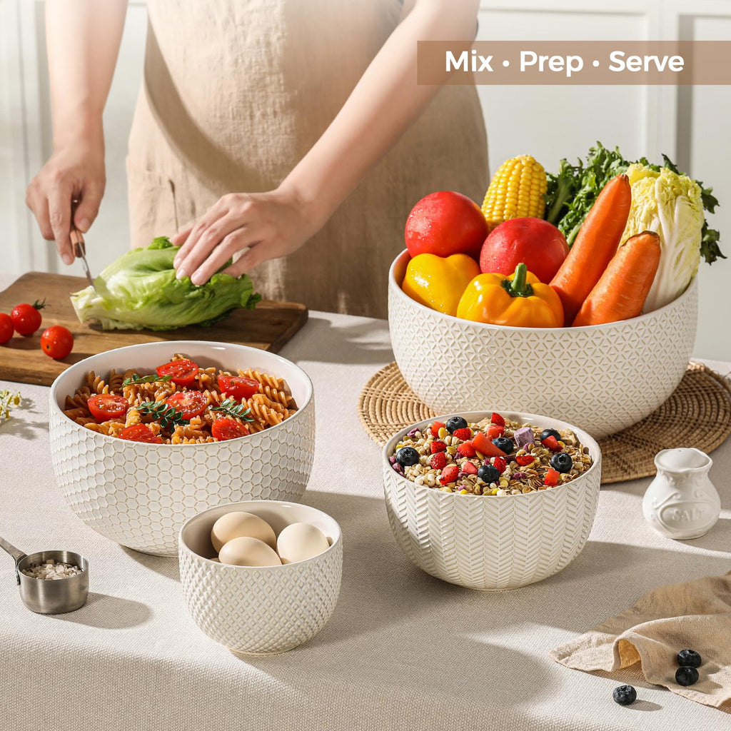 Ceramic Mixing Bowls Set of 4, Nesting Bowls