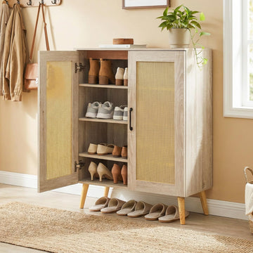 Shoe Cabinet with Rattan Doors, Natural