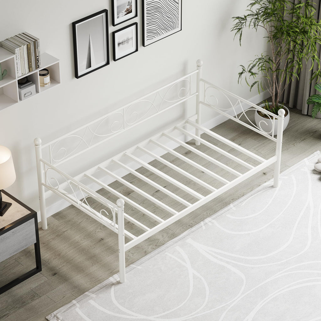 Twin Size Daybed Frame, Metal Sofa Day Bed Frame, White