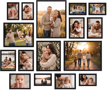 16 Pack Black Picture Frames for Multi Sizes Photos, Assorted Set Including Two 11x14, Two 8x10, Six 5x7, Six 4x6