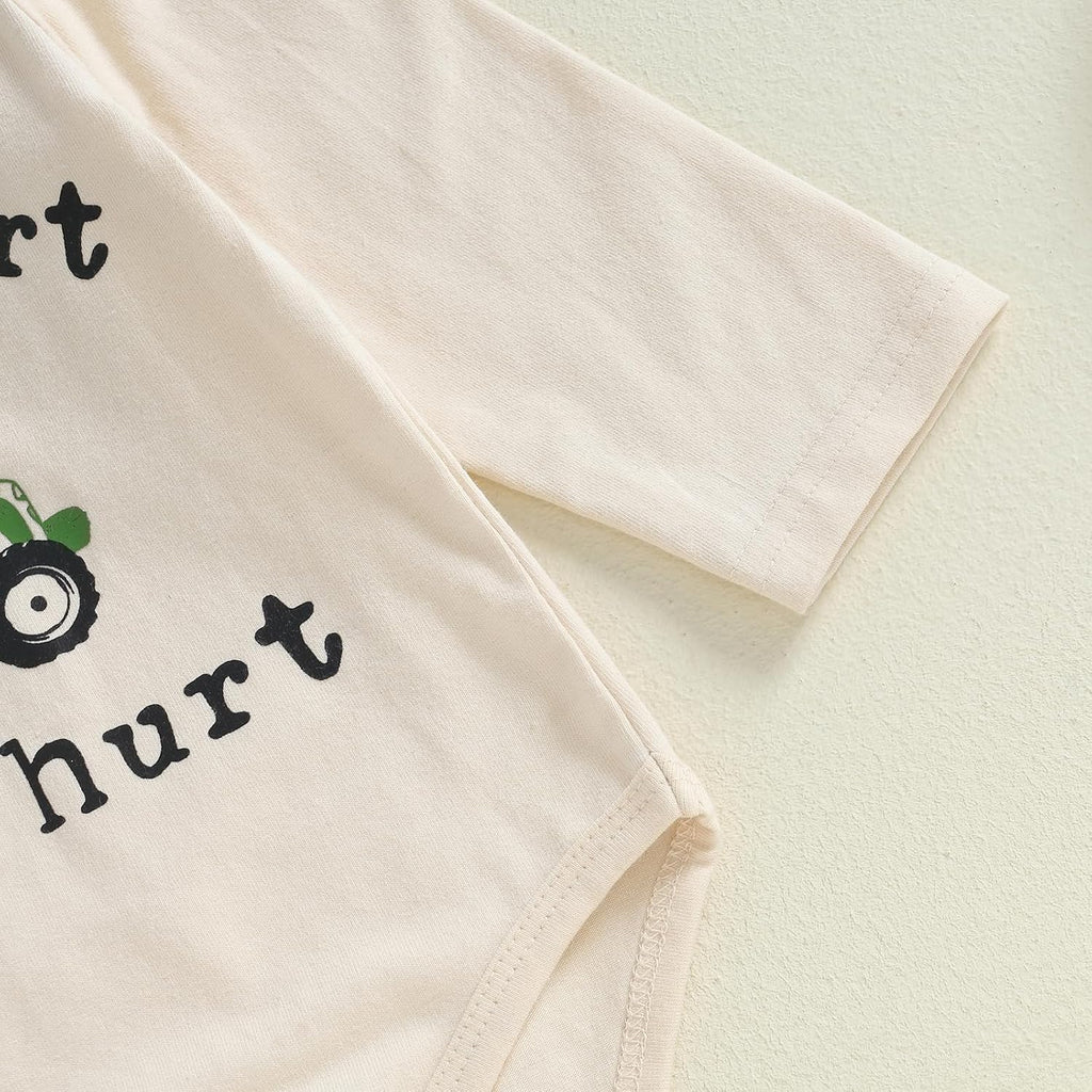 Newborn Baby Boy Clothes Long Sleeve Letter Tractor Print Romper and Pants with Hat Coming Home Outfit 3Pcs