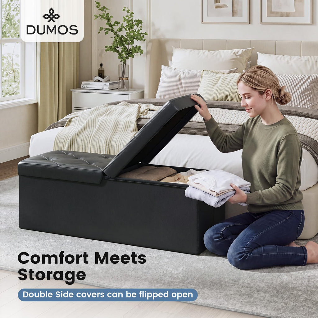 43 Inch Folding Storage Ottoman Bench with Flipping Lid