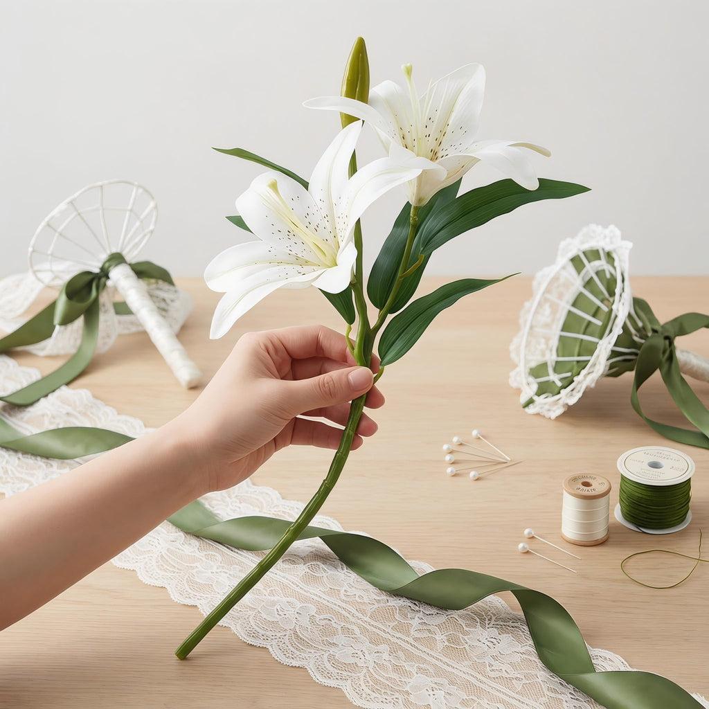 Artificial Lilies Flowers, 9 Pcs Faux Lily Flowers, 16''Tiger Lily Branches with 2 Full Blooms and 1 Bud, Faux Fake