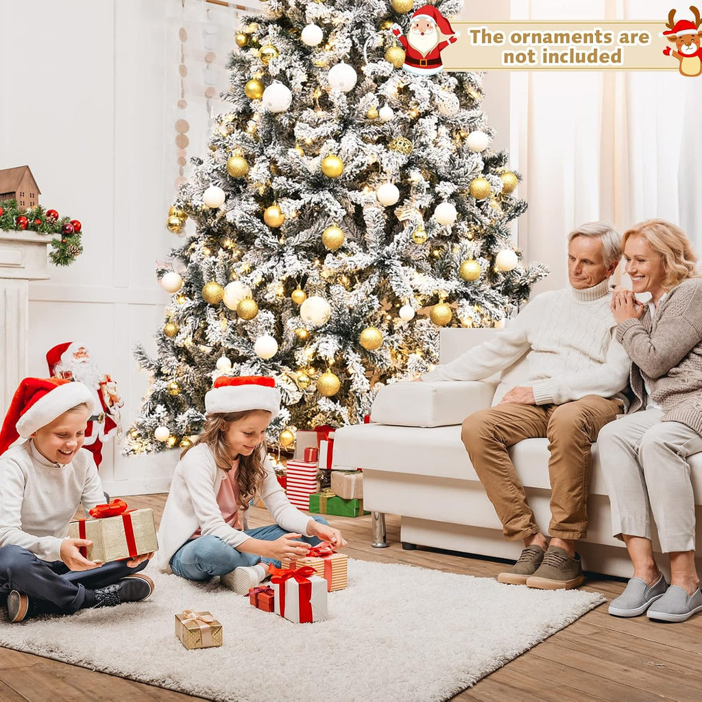 Pre-lit Snow Flocked Artificial Christmas Tree w/ 1498 PVC Branch Tips, Pre-Strung 550 Warm White Led Lights