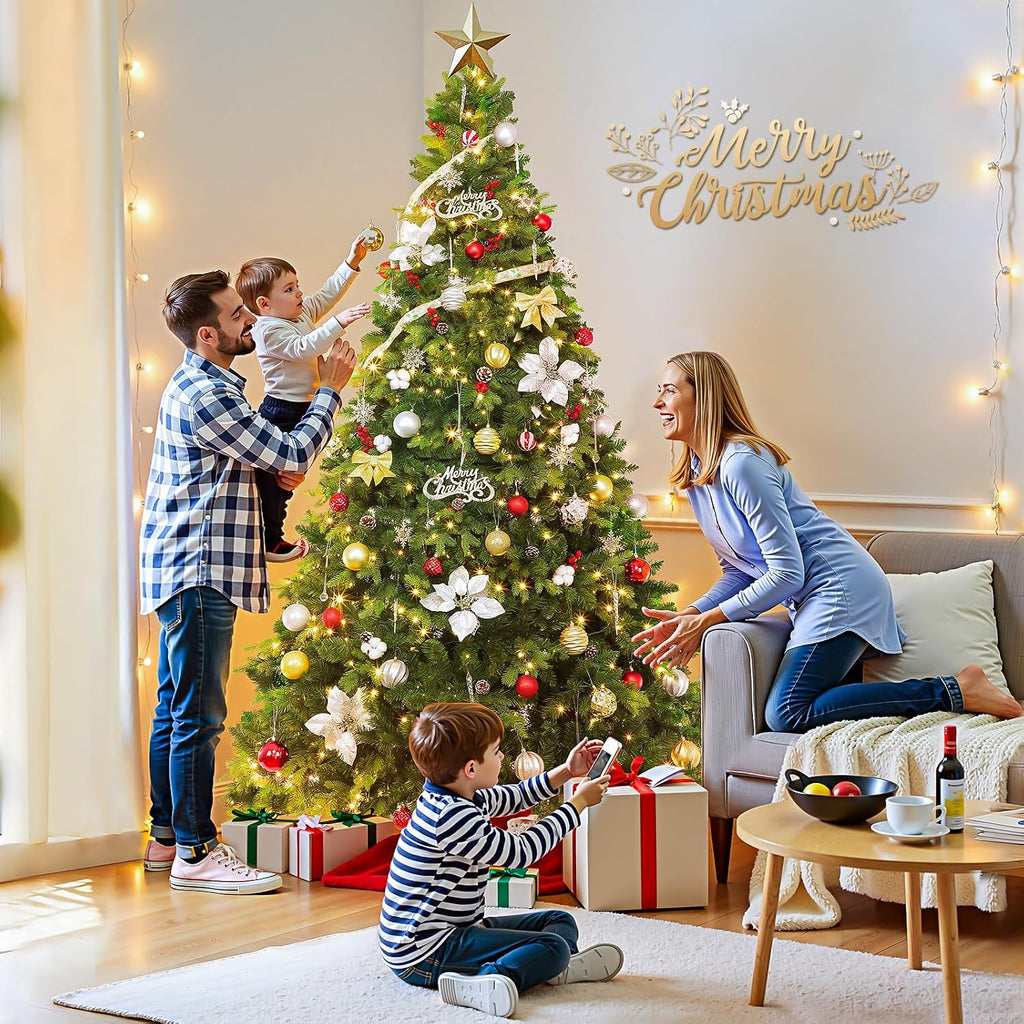 9FT Pre-Lit Christmas Tree with Remote Control, Multi-Color LED Lights, Musical Rotating Christmas Tree Stand, Easy
