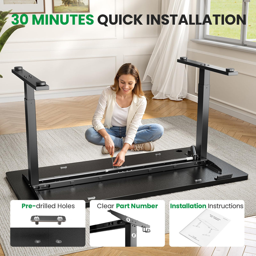 Black 71x30 In Electric Standing Desk, 1 Inch Thick Tabletop