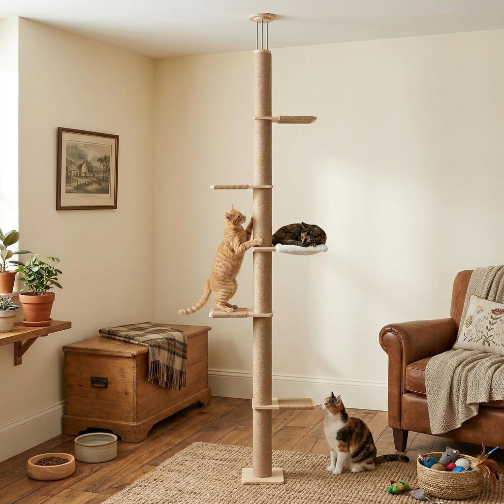 Floor to Ceiling Cat Tree, 5 Tier Adjustable Height Climbing Tower