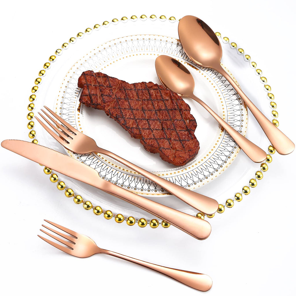 Copper Cutlery Modern Rose Gold Silverware Set Stainless Steel Flatware 60 Pieces Service 12 People Restaurant