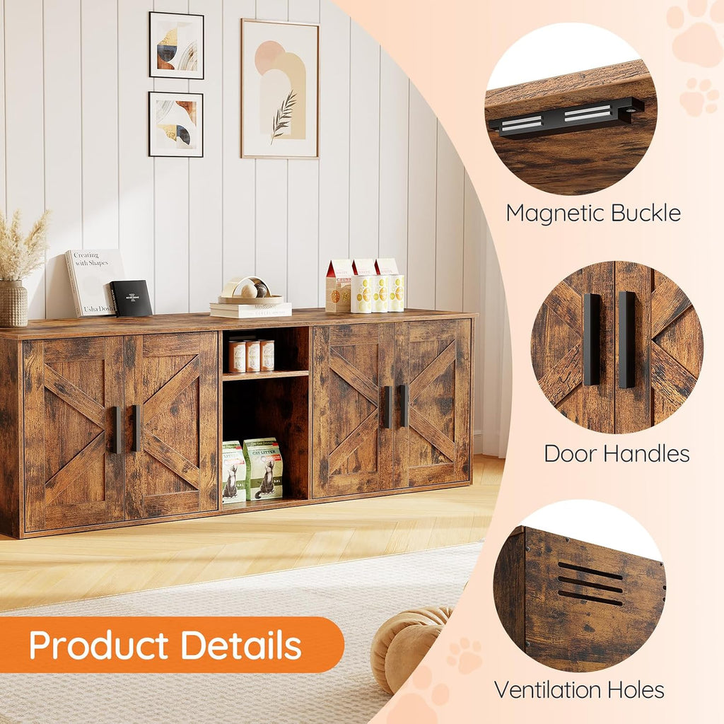 Double Litter Box Enclosure, Hidden Litter Box Enclosure with Corridor, Cat Litter Box Furniture with Storage Layer