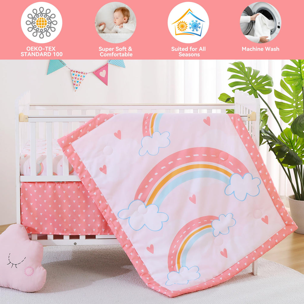 3 Pieces Baby Bedding Set for Boy Girls, Baby Bedding Set for Newborn, Infant & Toddler - Rainbow