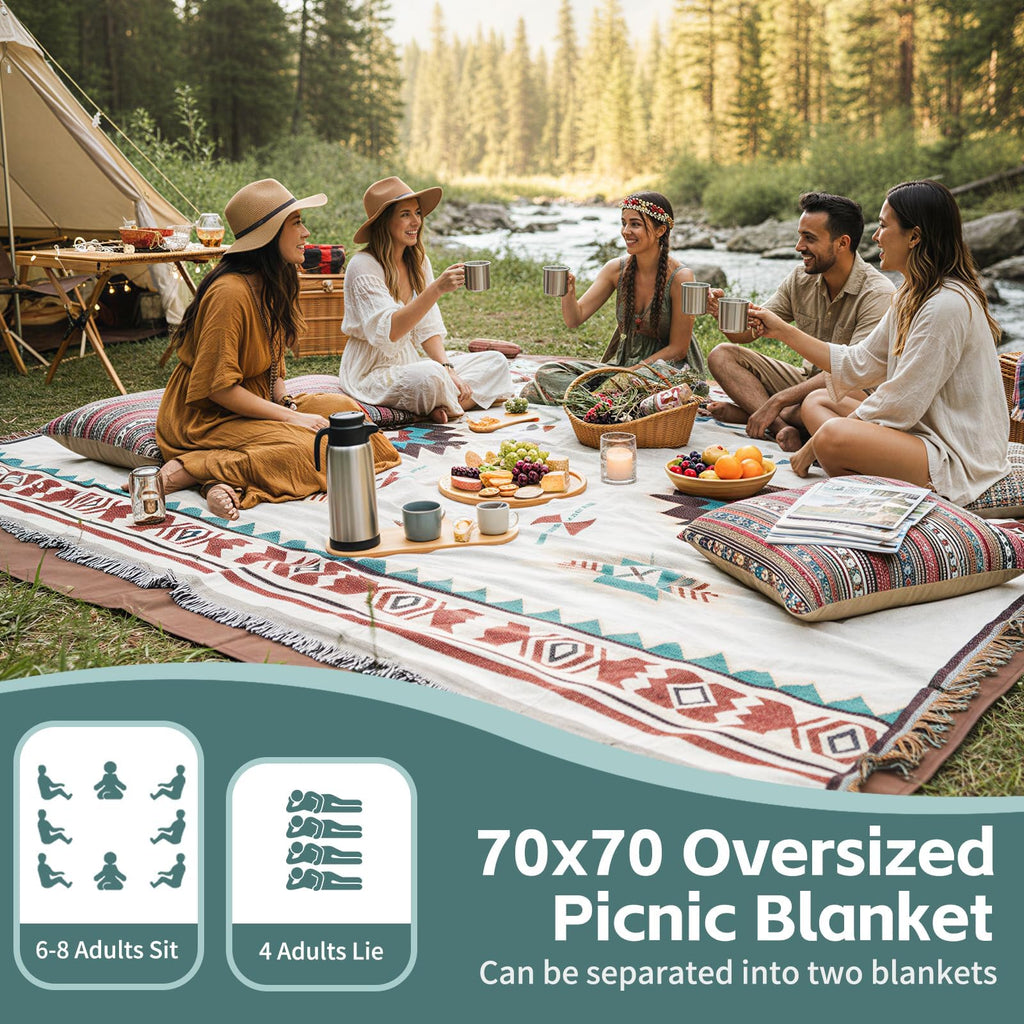 2 in 1 Extra Large Outdoor Rug Picnic Mat Woven Summer Throw Blanket Boho Giant Beach Travel Essential Yoga