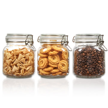 34oz Glass Food Storage Jars with Airtight Clamp Lids, 3 Pack