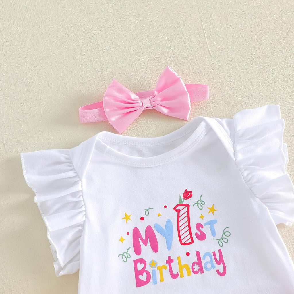 First Birthday Outfit Girl Clothes Short Sleeve Romper Tops Tutu Skirts Baby Bows Summer Clothes One Year Old