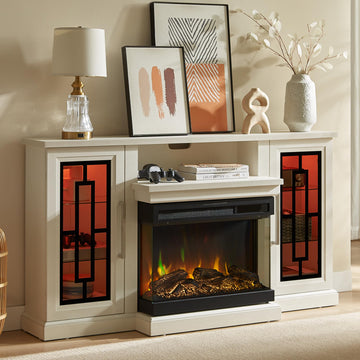 59 Inch LED TV Stand with 3-Side Glass Fireplace, Modern Media Entertainment Center Console Table for TVs up to 65