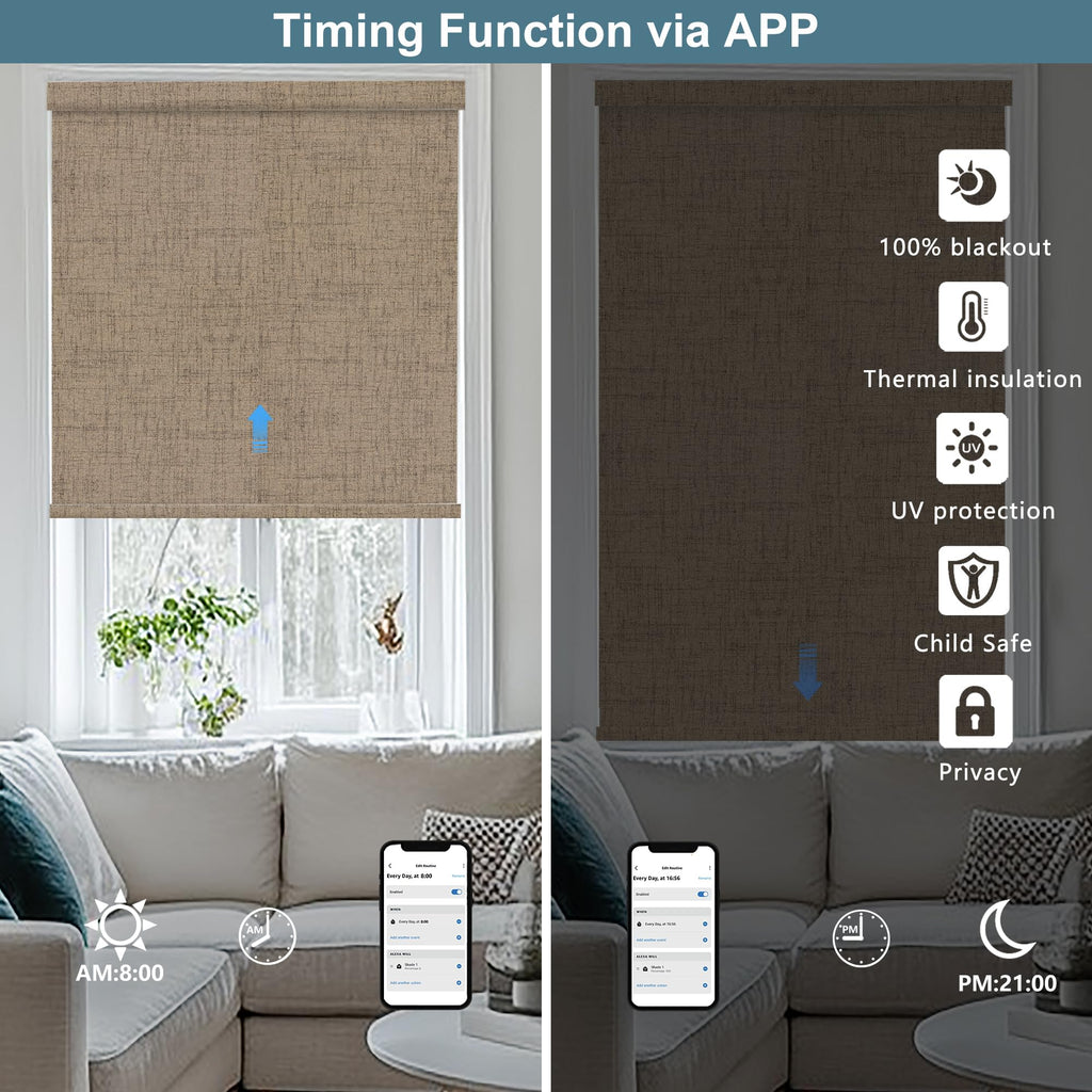 No Drill Motorized Blinds with Remote, Blackout, with APP, Voice