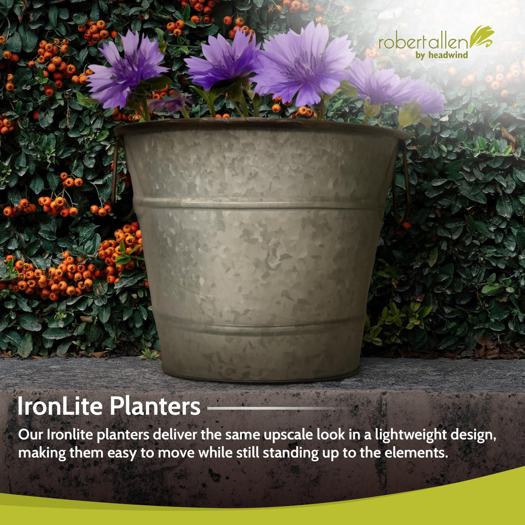 Countryside Collection - 10 Inch Smoky Gray Farm Classic Planters with Handles for Decorative Buckets Metal Flower