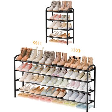 4 Tier Expandable Shoe Rack, Metal Small Shoes Shelf, Black