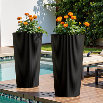 24" Tall Planters for Outdoor Plants Set of 2 - Round Black