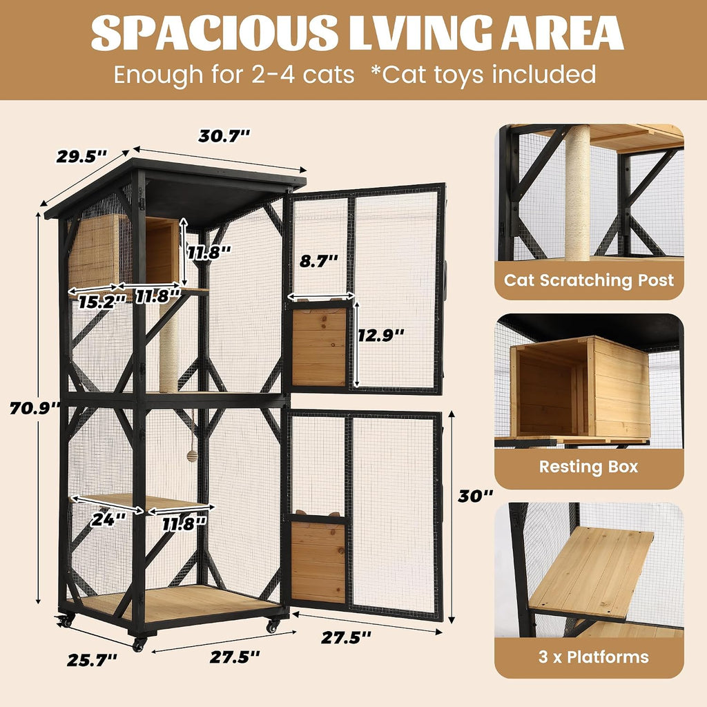71" Catio Cat Enclosure Window, Large Cat House for Multiple Cats