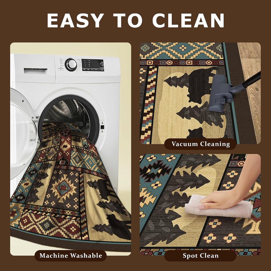 Rustic Cabin Area Rug, Southwestern Decor, Brown Washable Rug