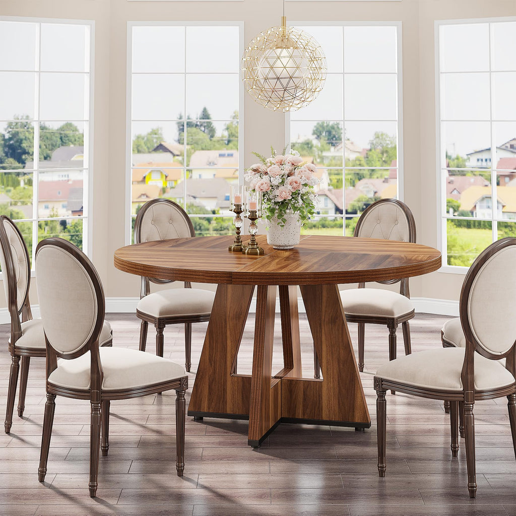 47 inch Round Dining Table Wood Kitchen Table, 47" Dinner Room Tables for 4-6, Farmhouse Accent Furniture with