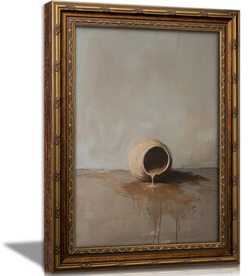 Vintage Gold Framed Christian Jar Still Life Wall Art, Mid Century Kitchen Alabaster Jar Canvas Prints, Mary Anoints
