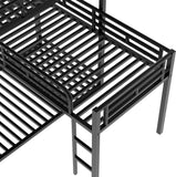 Metal Triple Bunk Bed Twin, L-Shaped Metal Triple Bunk Bed Frame, 3 Beds Bunk Bed for Kids Teens Adults - Black