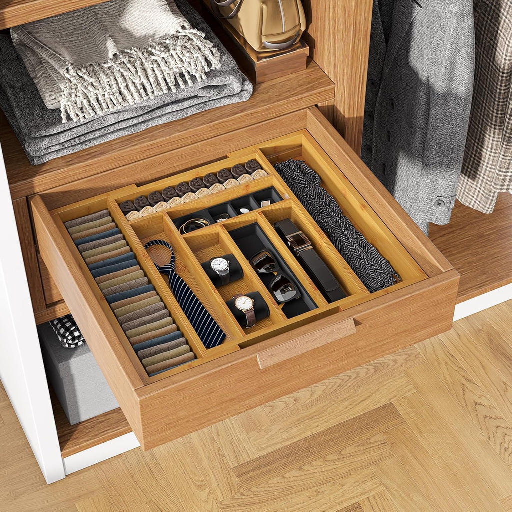 Expandable Bamboo Silverware Organizer, Large Kitchen Drawer Tray
