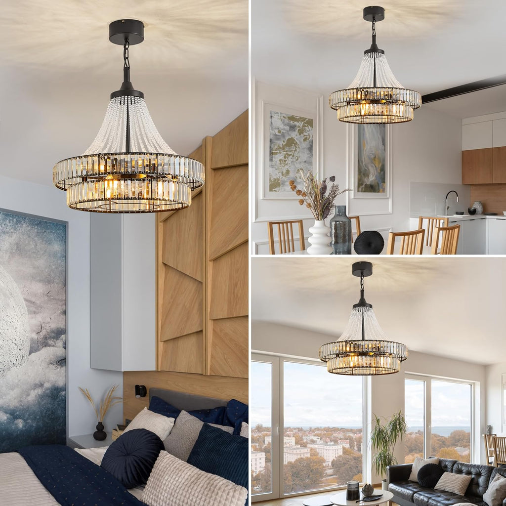 24" Modern Crystal Caged Fandelier, Smart Chandelier Fan with Remote and APP Control