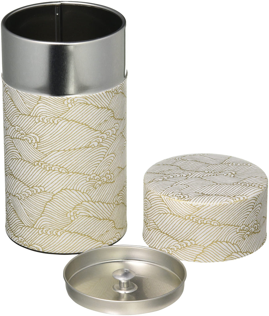 Pokkan a Japanese Tea Tin Canister, Air Tight, Double Lid, 200g Tea Capacity (Wave - Japanese Traditional Wave