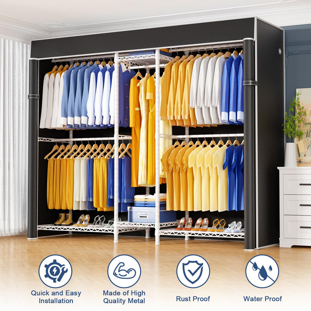 E12C Pro Heavy Duty Closet Organizer System, Freestanding Clothing Racks for Hanging Clothes, Adjustable Garment Rack