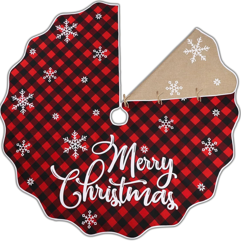 72 Inch Christmas Tree Skirt, Buffalo Plaid Tree Skirt for 7.5 ft Tree to 12ft Tree, Double Sided Burlap Tree Skirt