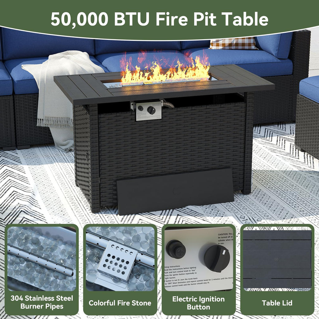 Patio Furniture Set with Fire Pit Table, 8 PCS Outdoor Sectioanl Sofa