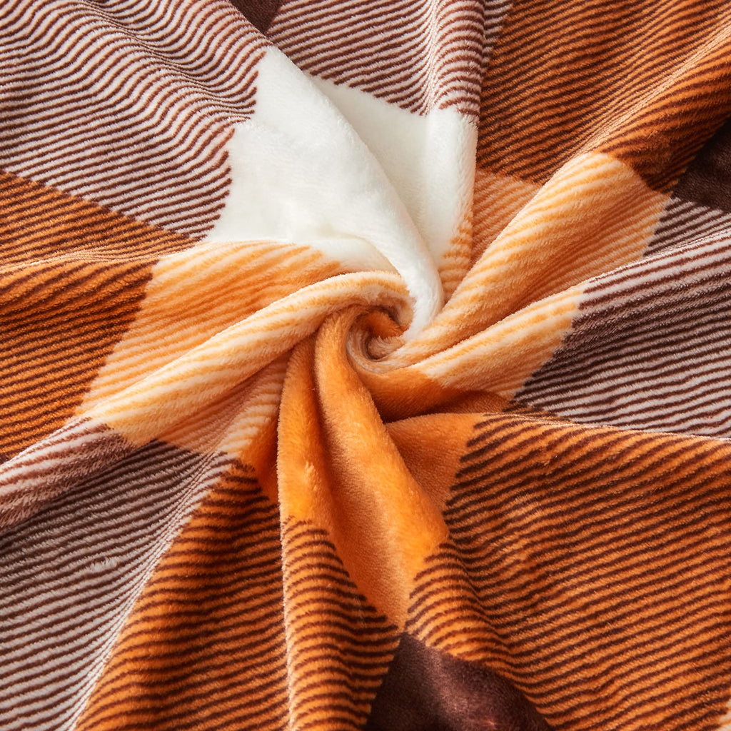 Buffalo Plaid Flannel Fleece Throw Blanket 90 x 108 Inches, Orange