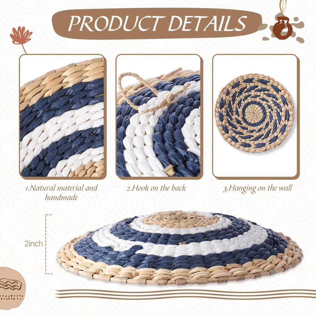 15 Pcs Boho Rattan Wall Baskets Hanging Decor, Blue Style