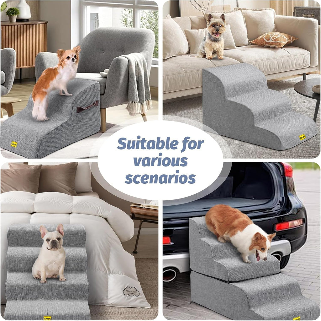 Extra Wide Sturdy 30D High Density Foam Dog Stairs for High Beds 22.8" H, 5-Steps Pet Stairs for Small Medium Large